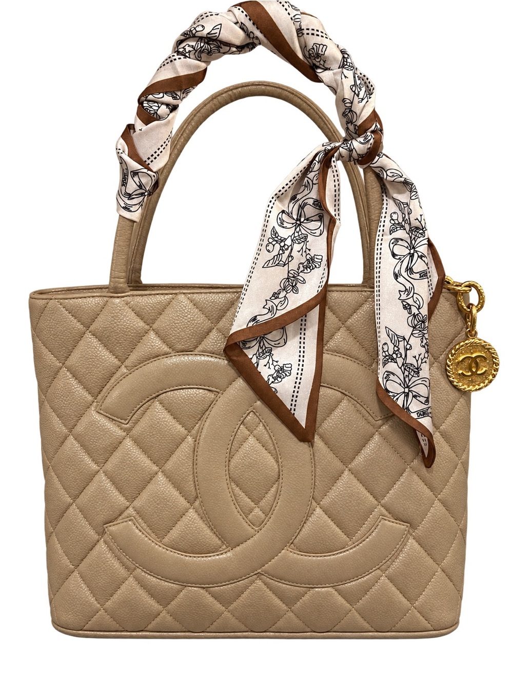 Authentic Preloved CHANEL Tan Quilted CC Tote with Certificate of Authenticity